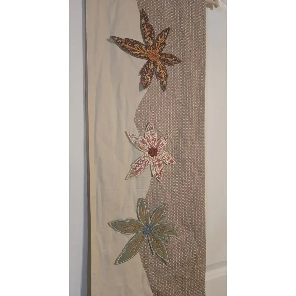 Pier 1 Floral Applique Neutral Patterned Table Runner 13x72